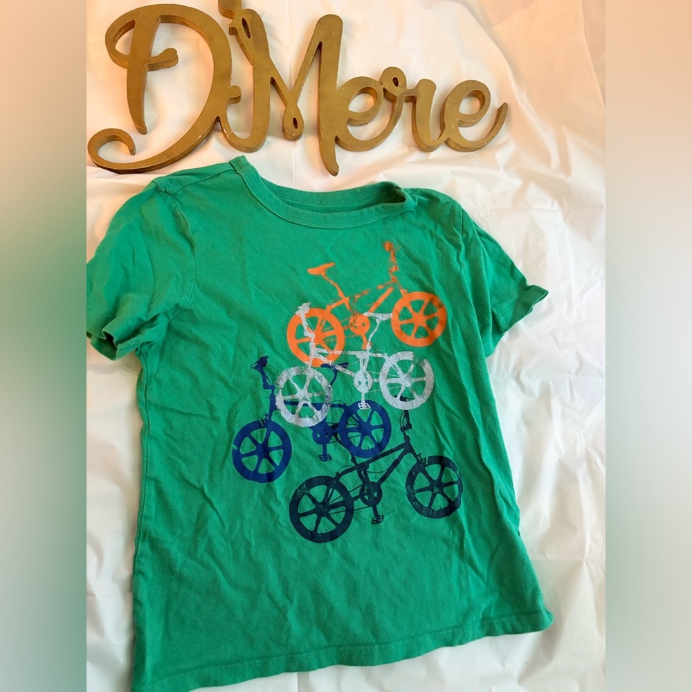 Green Kids T-Shirt with Bicycle Print
